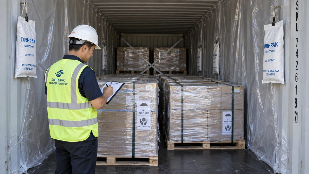 Phòng ẩm cho hàng trong container bằng túi hút ẩm và lót nóc hàng